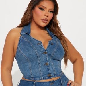 Fashion Nova In Your Head Stretch Denim Halter Vest Top size 1X NEW!!!